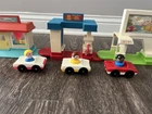 Vintage Fisher Price Little People Beauty Shop, Drive-In, Gas Station, HTF Cars