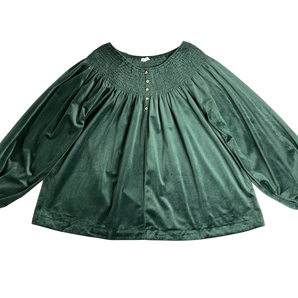 Top Caballete Mujer 2X Verde Pana Popover Canesú Calado Campesino Western Boho Foto 3 de 4