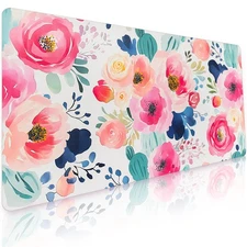 Flower Desk Mat 31.5 x 15.7 Inches, Leather Waterproof Pad Computer Protect