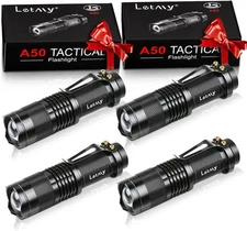 LETMY Tactical Flashlight, Super Bright LED Mini Flashlights 4 Pack, Black 