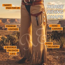 Western Leder Flinte Chaps mit Tasche & Fransen - Cowboy Rodeo XS M L XL XXL