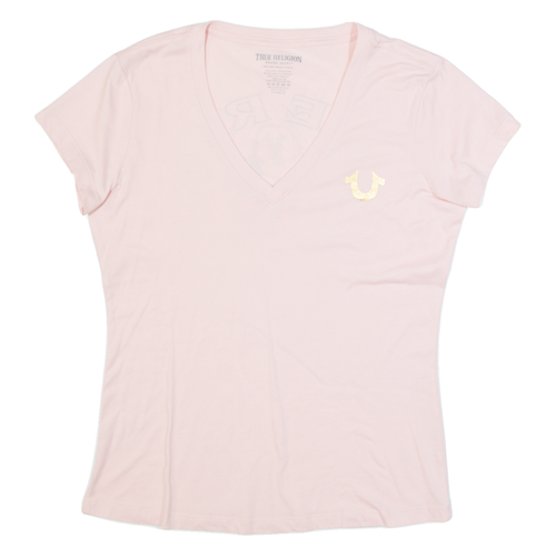 TRUE RELIGION Womens T-Shirt Pink V-Neck M