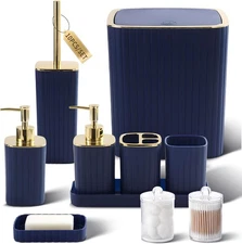Bathroom Accessories Set - Gorgeous Set, Bath Navy Blue&gold 