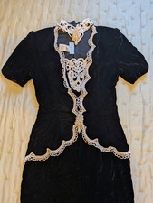 Scott McClintock 1980s Vintage Black Velvet Lace Pearl Dress Size 8