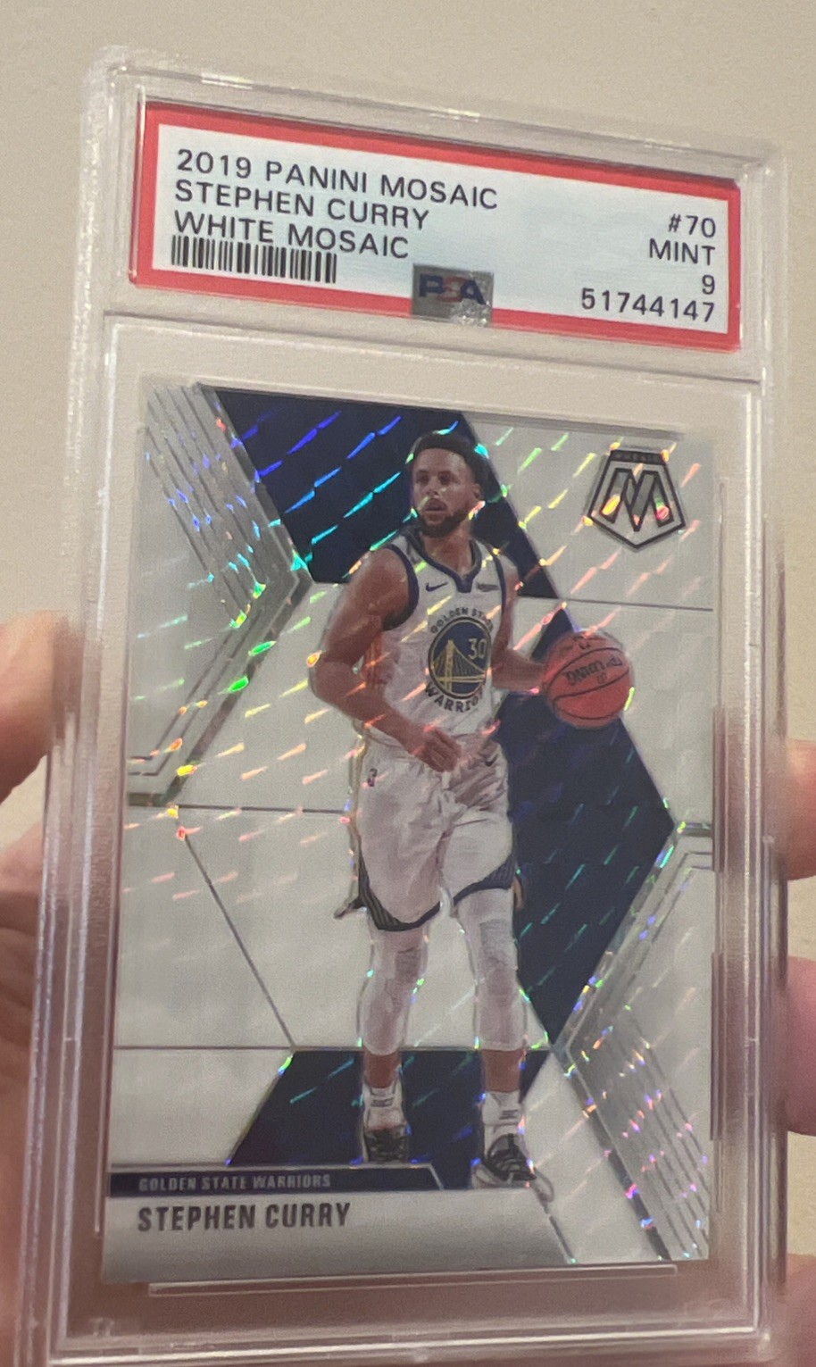 2019-20 Panini Mosaic White #70 Stephen Curry /25 PSA 9 MINT Warriors