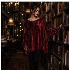 Vintage Red Crushed Velvet Tunic Top Small Oversized Witchy Romantic 90s Romance
