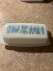 Vintage Pyrex Turquoise Amish Butter Printmilk Glass Butter Dish &lid