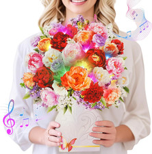 Flower Card for Women Flower Bouquet 3D Card Mothers Day Gifts with Music and