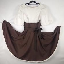 Vintage Prairie Square Dance Dress Brown Ivory Eyelet Puff Sleeve USA Size 14