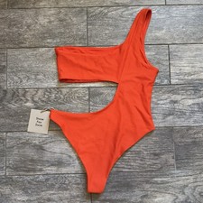 NWT Stone Fox Swim Cypress Textured Cut Out One Shoulder Bathing Swim Suit M
