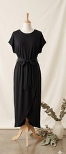 New Women's Plus Size Stretch Long Black Dress Tie Waist Wrap 4XL XXL 24 26 323
