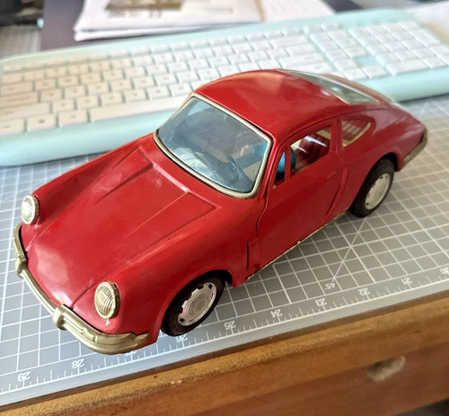 Vintage Bandai Battery Operated Tin Toy Porche 911 w/Driver 1960's Japan AS IS