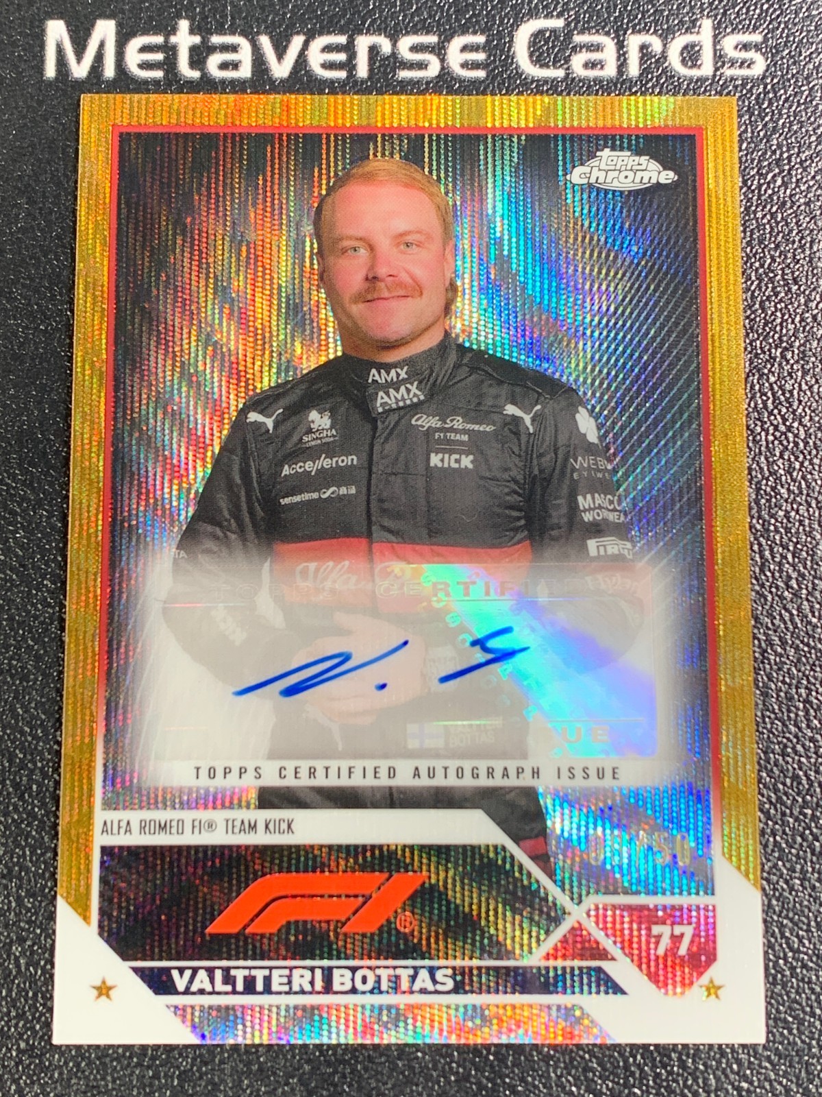 2023 Topps Chrome Formula 1 F1 Autograph Gold Wave Refractor Valtteri Bottas /50