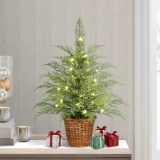 My Texas House 24” Pre-Lit Cypress Pot Artificial Christmas Tree 2 Foot NEW