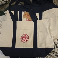 Trader Joe  s Canvas reusable Tote Shopping Bag LIMITED LARGE Navy FREE SHIPPING
