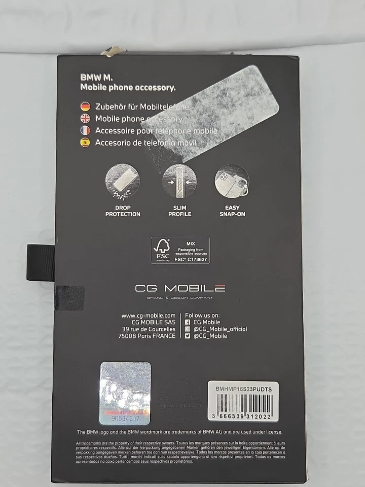 Funda Móvil CG para iPhone 16 BMW Tricolor Gris Fibra de Carbono Foto 2 de 4