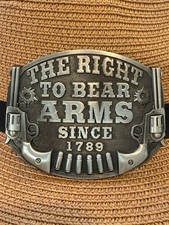 Antiqued Silver The Right to Bear Arms Since 1789 Guns Belt Buckle 9x7.5cm