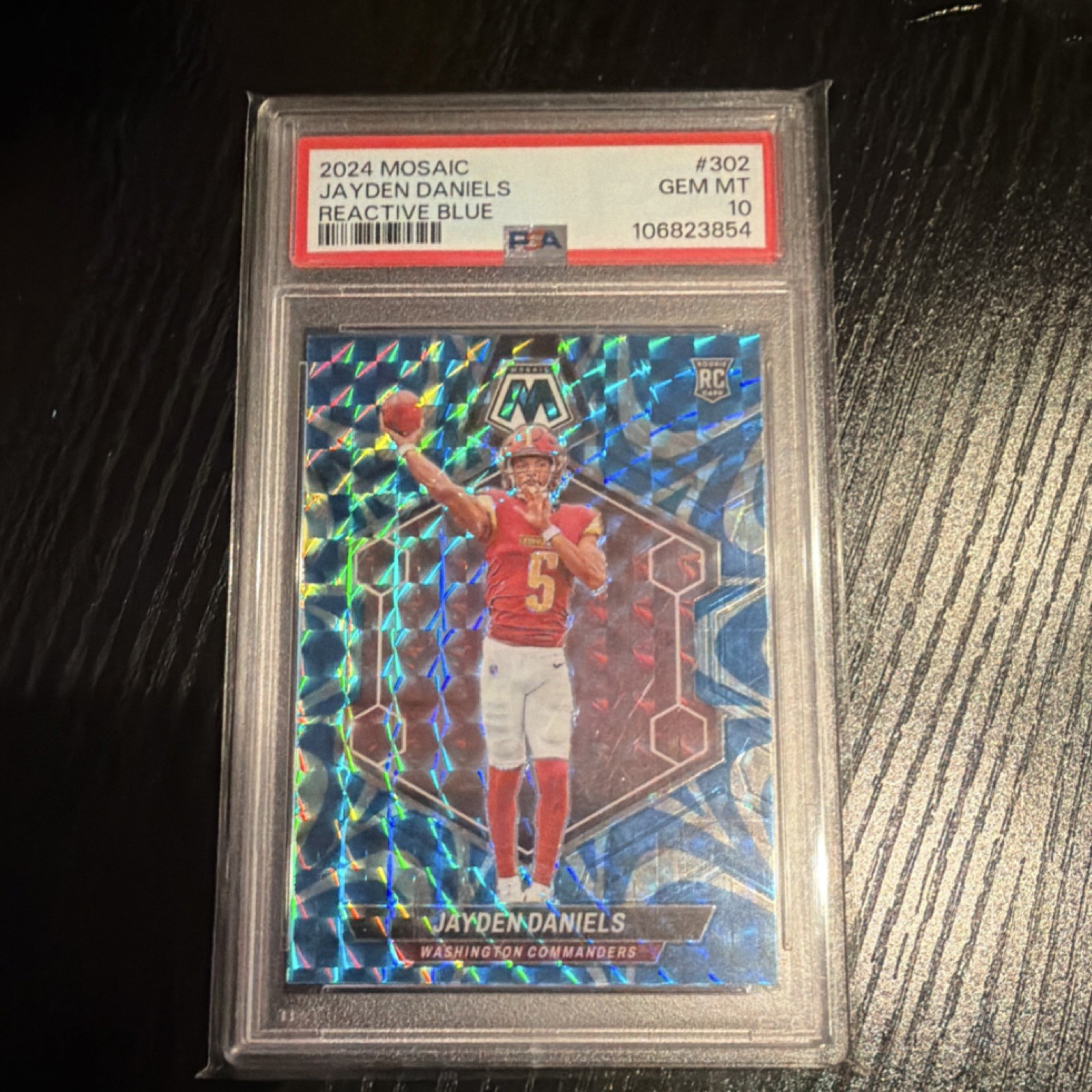 2024 Panini Mosaic Jayden Daniels Rookie #302 Reactive Blue Mosaic Prizm PSA 10