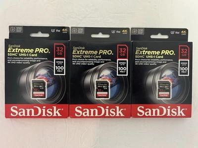 **NEW** Sandisk Extreme Pro SDHC UHS-1 Card 32GB 4K UHD NOS (Lot Of 3) - Image 1 of 2