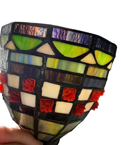 Set of 3 Slag Tiffany Stained Glass Style Lamp Shades Jewel Mosaic Leaded