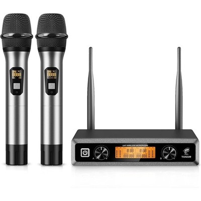 Funkmikrofone Dual UHF kabellos dynamisch 60m silber TONOR Profi