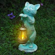 Outdoor Garden Cat Statues Decor - Birthday Gifts for Women Resin Cat Figurin...
