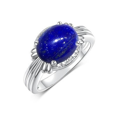 RYLOS LAPIS & DIAMOND 12X10MM  OVAL GEMSTONE RING 14K WHITE GOLD SIZE 7