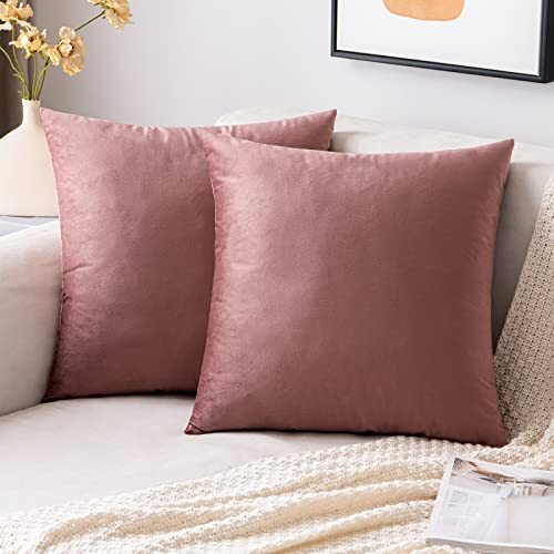 Pack of 2 Velvet Throw Pillow Covers 18x18 Inch (Pack of 2) Dusty Rose - Picture 1 of 6