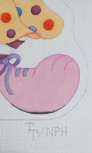 TT / NPH needlepoint HP handpaint canvas CLOWN girl lady pink shoes 13m 13x16.5" - Picture 2 of 6