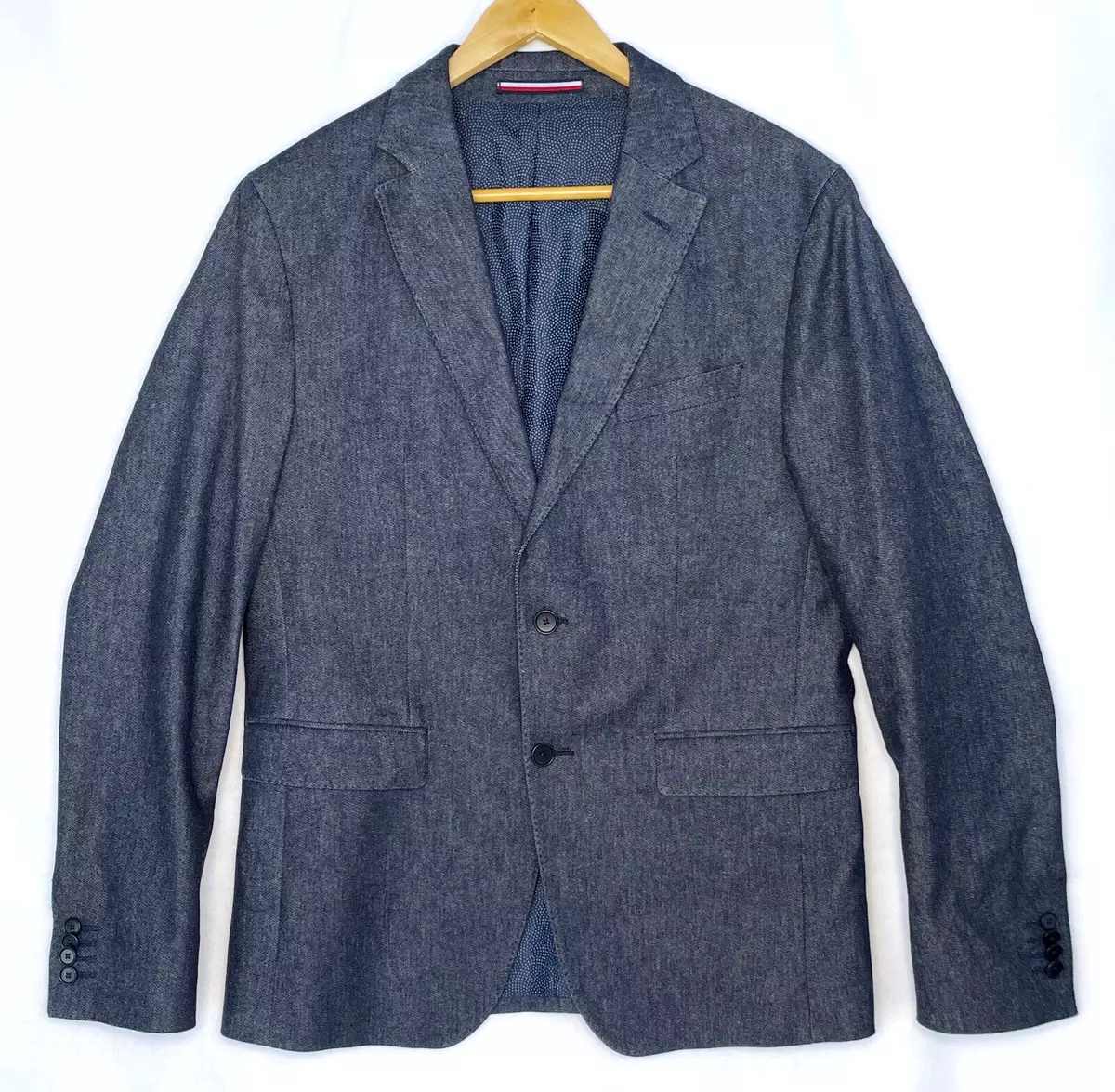 Tommy Hilfiger TH Flex Blazer Jacket Size 50 Slim Fit Double Vent Lined Blue