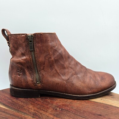 Frye Anna Boots Womens Brown Leather Distressed Western Cutside Zip  Shootie