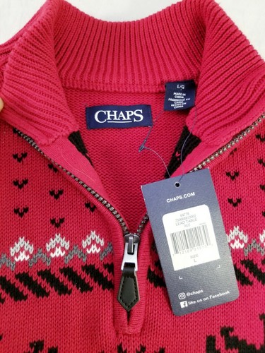 NWT CHAPS COTTON MOOSE CHRISTMAS 1/4" ZIPPER SWEATER MEN RED SIZE LARGE - Picture 6 of 9