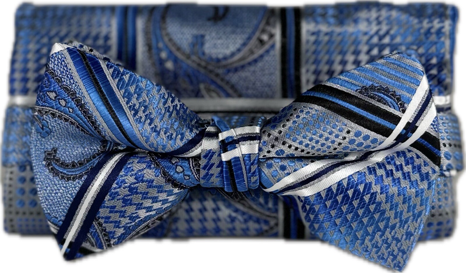 Stacy Adams Men's Bow Tie Hanky Royal Blue Black Silver White Charcoal Gray 2.5"
