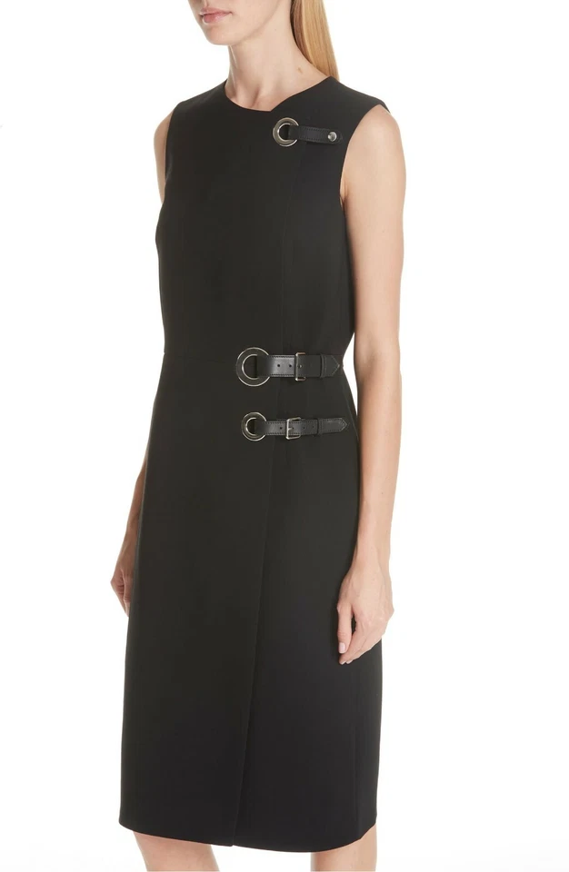 ALTUZARRA Black Grommet Hardware Leather Buckle Faux Wrap Midi Dress 34 0 XS - Image 3 of 4