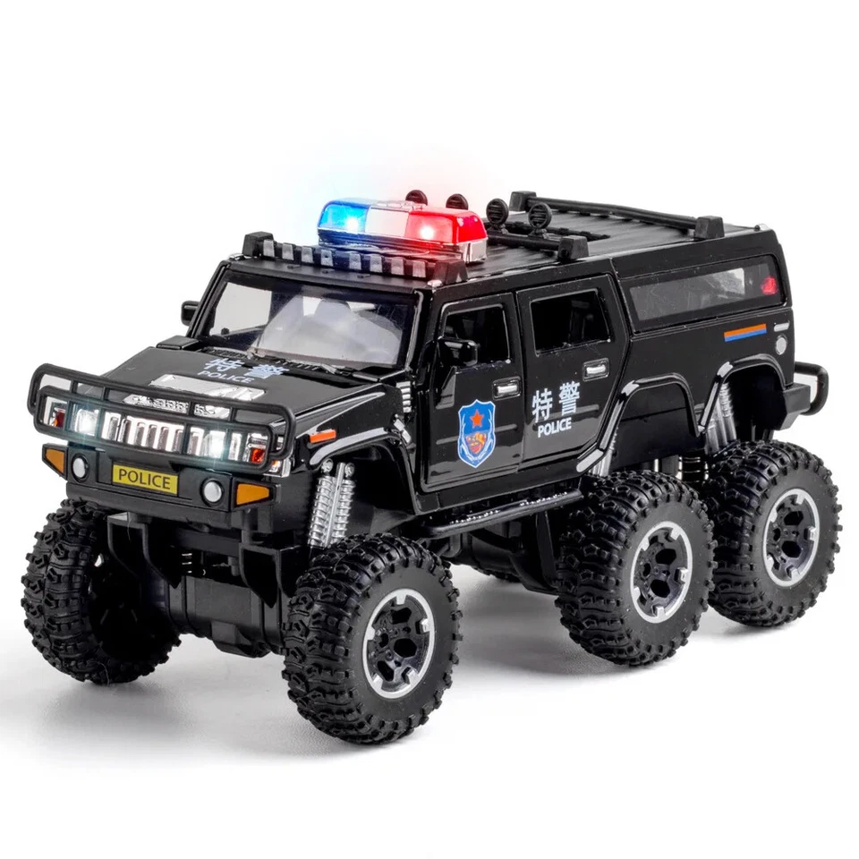 1:32 Hummer Police Car Alloy Car Model Diecast Toy Vehicle Sound Light Collect - Image 3 of 4