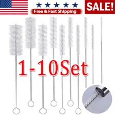 1-10 US Nylon Straw Brush Cleaner Bottle Tube Pipe Small Long Cleaning 10Pcs Set