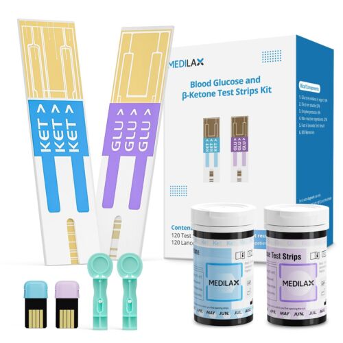 Medilax Blood Ketone and Sugar Strips Only for Medilax Keto Test and Glucose ...