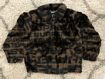 DS New Supreme Faux Fur Repeater Bomber Brown Black Box Logo DS New Supreme Faux Fur Repeater Bomber Brown Black Box Logo