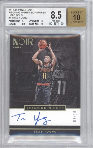 2018-19 Trae Young Noir #1 RN-TY Rookie Reigning Nights Auto Gold /10 BGS 8.5 
