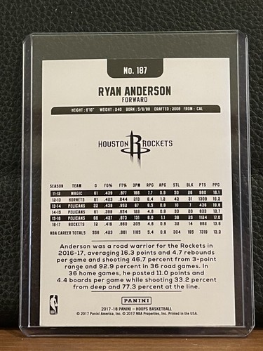 2017-18 Hoops ARTIST PROOF Ryan Anderson 11/25 *RARE* #187 Houston Rockets - Picture 2 of 2
