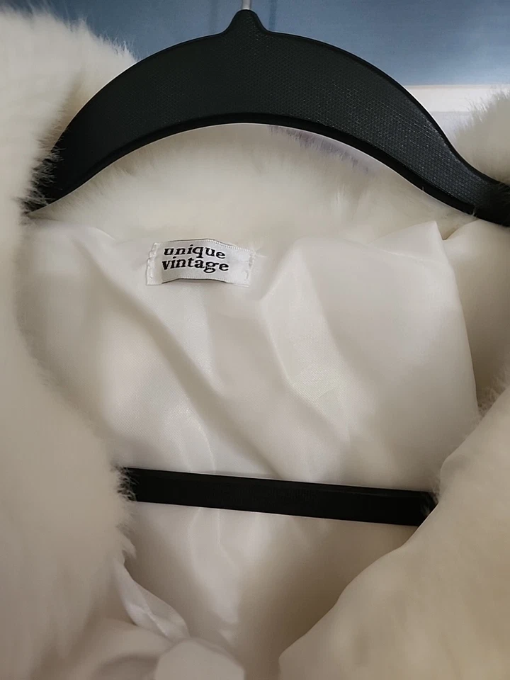 Винтажный кремовый искусственный мех ребенка украли/оберните - атласная подкладка ленты передний галстук - Изображение 2 из 4