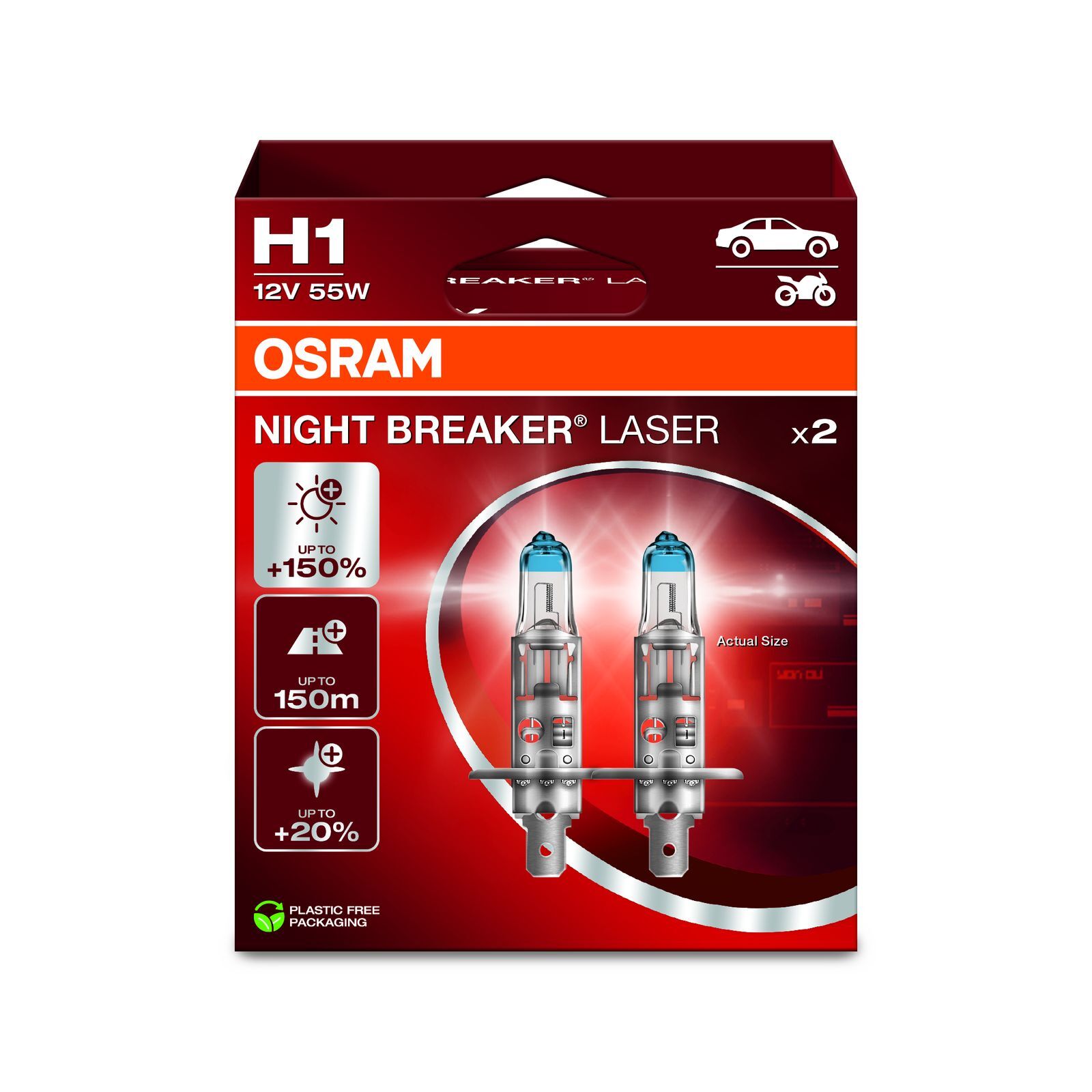Osram H1 Night Breaker LASER Performance Headlight Bulbs (x2) [64150NL-2HB]