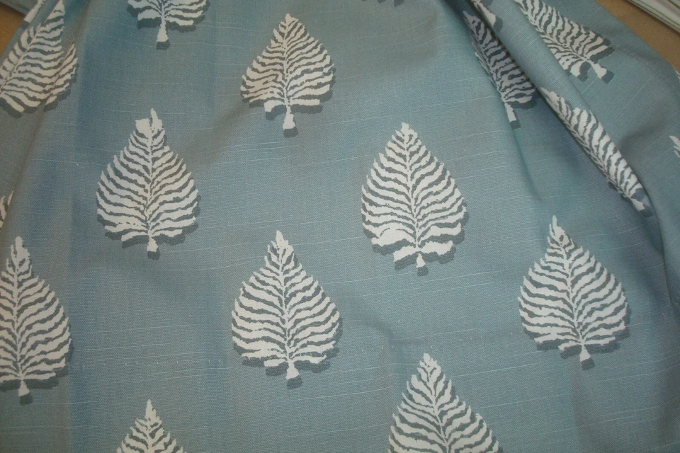 Nuevo Un Par Cortinas Forradas Personalizadas Bloque Hoja Estampado Azul Plisado 96" lg Foto 3 de 4