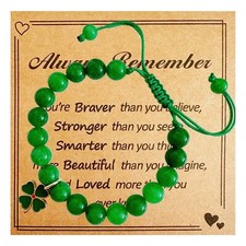 Green Nature Stone Clove Bracelet Four-Leaf Clover Female Heart Charm Clover ...