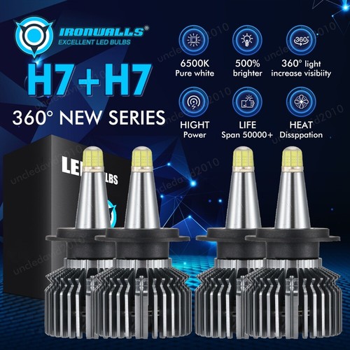 4Pcs 8-sides H7 LED Headlight Combo Bulbs Kit High + Low Beam 6500K Super Bright - Bild 1 von 12