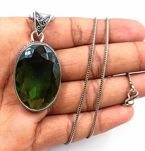 94 Ct Light Green Peridot Gems 925 Sterling Silver Handmade Pendant Jewelry KKG - Picture 3 of 9