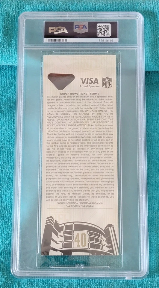 Boleto completo Super Bowl XL - PSA 7 casi nuevo - naranja var - Pittsburgh - Seahawks - NFL Foto 3 de 3