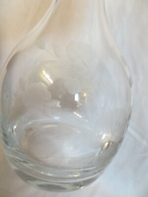 s-l400.jpg Vintage Crystal Clear Glass Wine Decanter with Frosted Floral Design Stopper 15\
