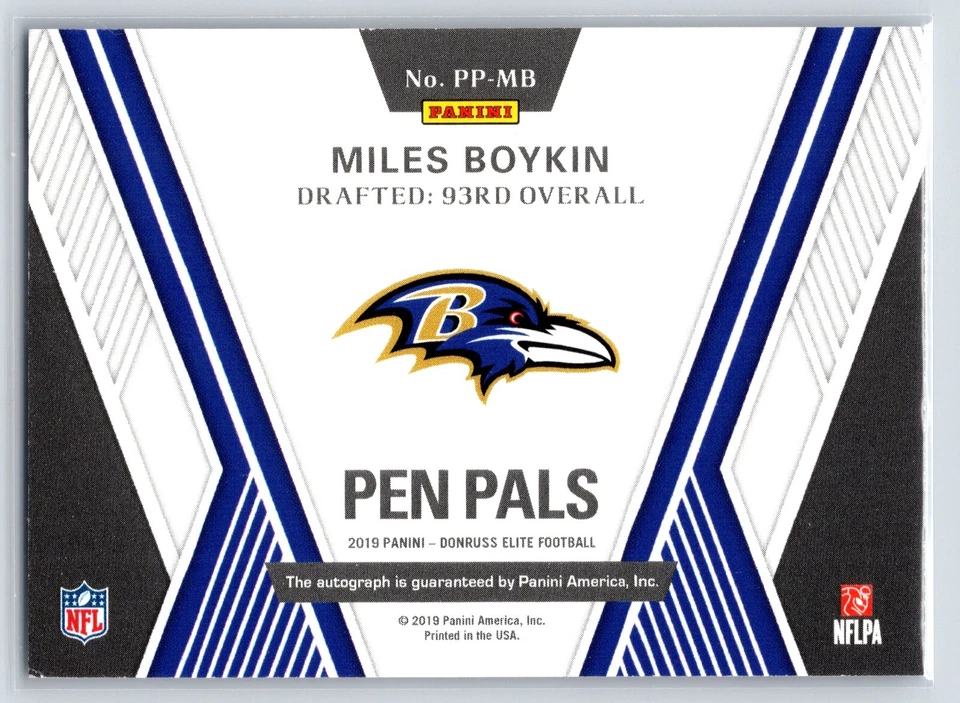 2019 Panini Donruss Elite Pen Pals Miles Boykin #PP-MB Rookie Auto RC - Image 2 of 2