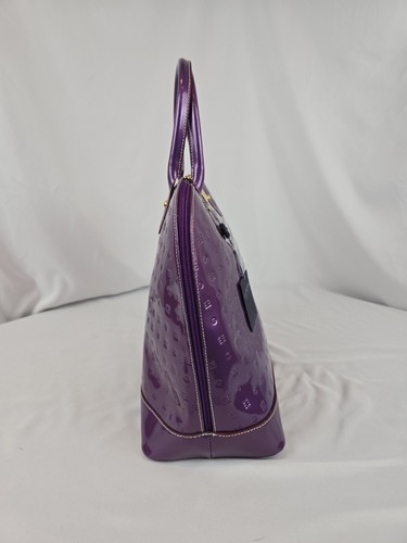 Embossed Purple Patent Leather ARCADIA Satchel Bag Tote Purse Shoulder ITALY - Picture 7 of 13
